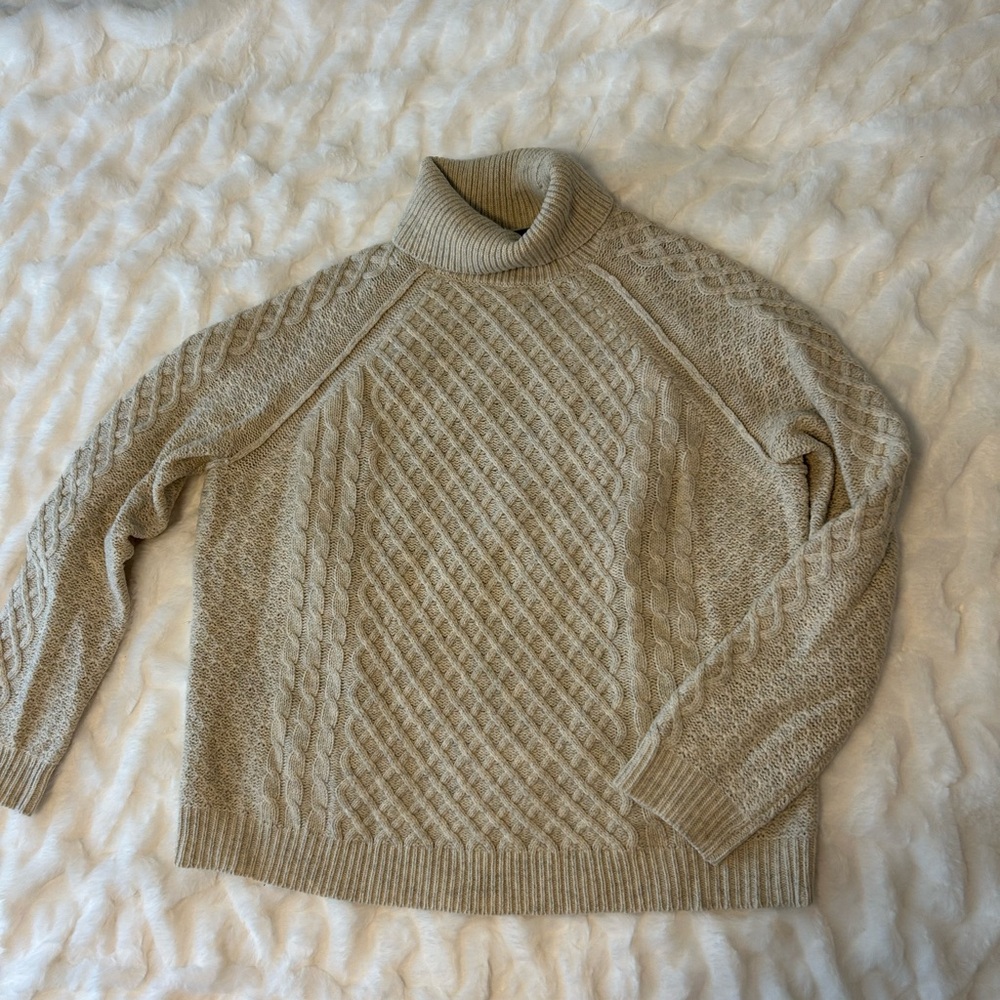 Vince Cowl Neck Yak Wool Cable Knit Fisherman  Sweater Large